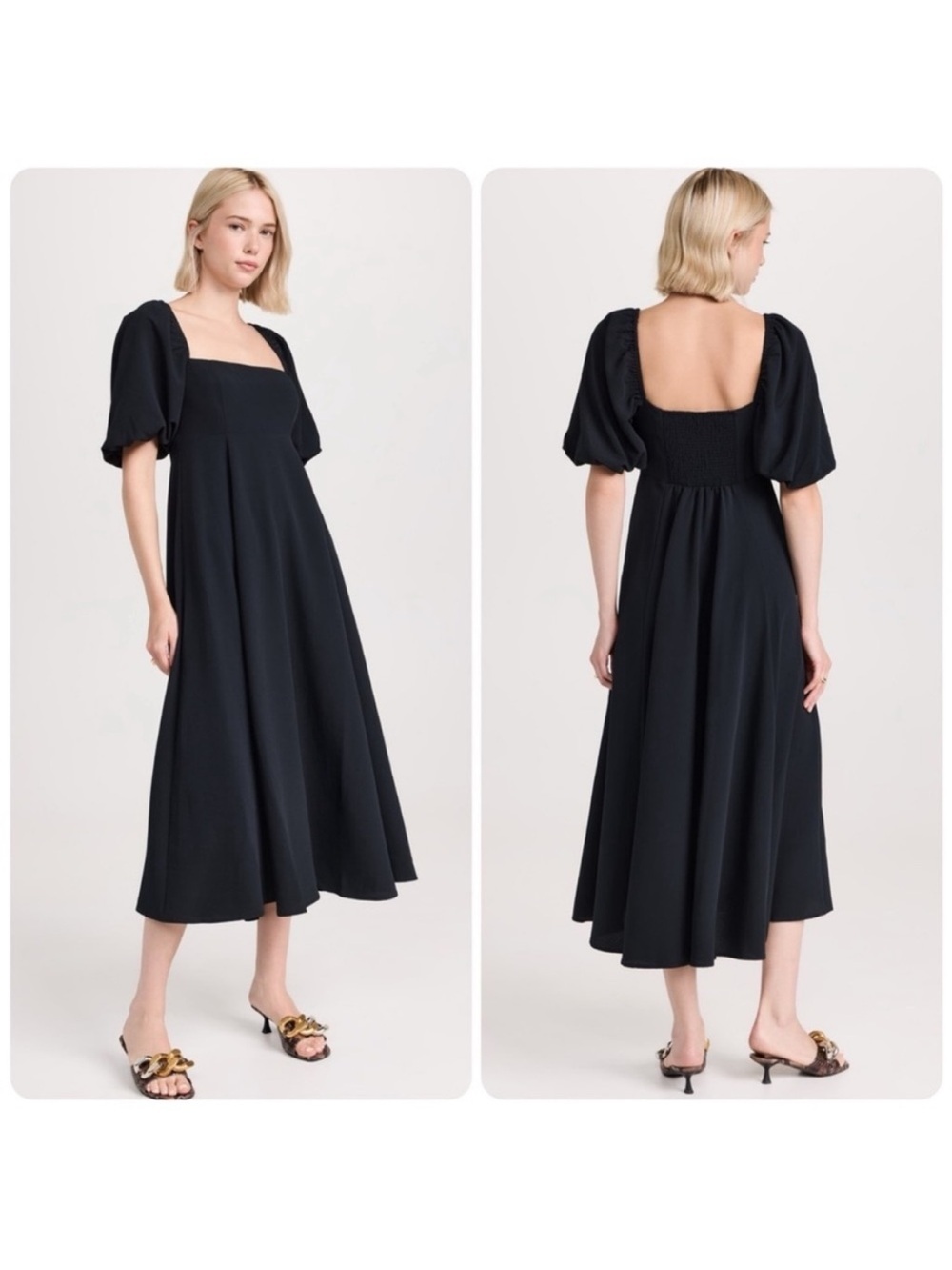 Hill House Home Black Matilda Midi Dress with Puff Sleeves Size XS - Picture 4 of 9
